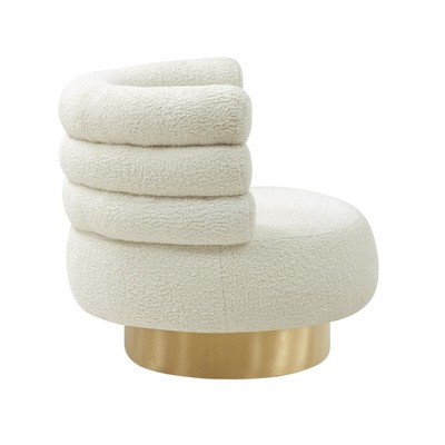 Cream Faux Shearling Swivel Chair with Gold Base