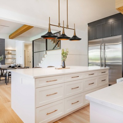 Matte Black and Gold 3-Light Linear Island Pendant