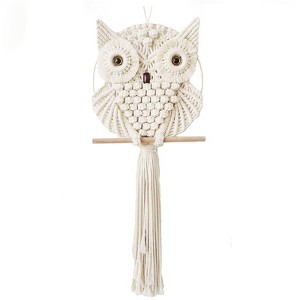 Aoibox Owl Macrame Wall Hanging Hand Woven Boho Tapestry Wall Decor for Bedroom Living Room Nursery Beige Small - 1 of 4