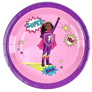 Anna + Pookie 9" Pink Super Hero Paper Party Plates 8 Ct. - 1 of 3