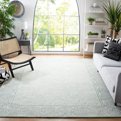 Handmade Blue and White Wool Tufted Rectangular Area Rug, 9' x 12'