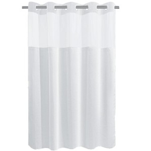Aoibox White No Hook Shower Curtain with Snap in Liner, Waffle Weave Fabric for Bathroom, Water Repellent and Easy Care - 1 of 4