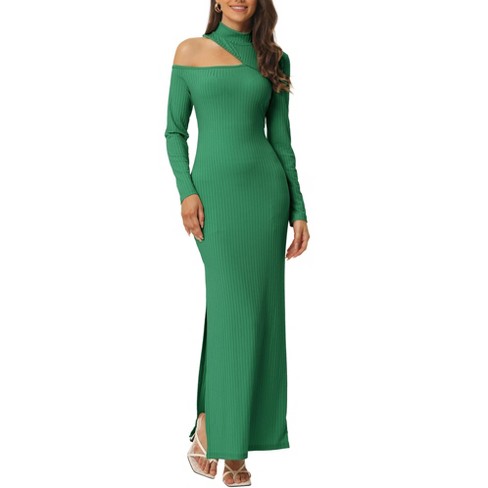 The Cutout Split Maxi Dress - Green Cut Out Short Sleeve Slit Maxi Dress -  Green- Dresses