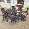 7-Piece Cast Aluminum Patio Dining Set with Rectangle Table, 2 swivel chairs and 4 fixed dining chairs, Blue Cushions and Umbrella Hole - 2 of 4