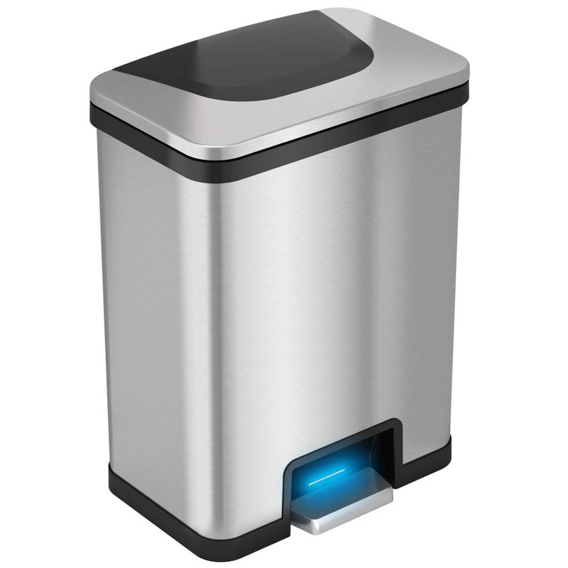 iTouchless AutoStep Pedal Sensor Kitchen Trash Can with AbsorbX Odor Filter 13 Gallon Silver Stainless Steel with Black Trim, 1 of 7