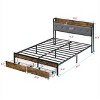 Bellemave Full Bed Frame with Storage, Bed Frame with LED Lights Upholstered Headboard and 2 Drawers, USB & Charging Station, Gray - 2 of 4