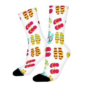 Flip Flop Pattern Women Printed Crew Socks Funny Funky Socks Soft Polyester Novelty Gifts for Artists Men - 1 of 1