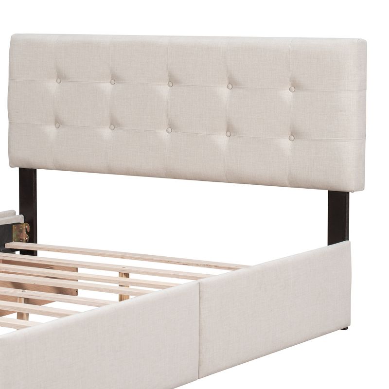 Upholstered Queen Size Platform Bed with Classic Headboard and 4 Drawers-ModernLuxe, 5 of 12