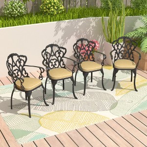 Cast Aluminum Patio Armchair With Black Frame And Cushions In Beige Colors - 1 of 4