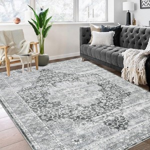 Oriental Machine Washable Rug, Vintage Area Rug Non-Slip Floor Carpet, Easy-Cleaning Rug for Bedroom Office Home Decor - 1 of 4