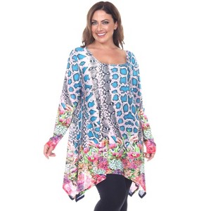 Women's Plus Size Paisley and Animal Print Scoop Neck Marlene Tunic - White Mark - 1 of 3