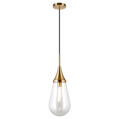 Brass and Clear Glass Teardrop Pendant Light