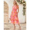 INSPIRE CHIC Women's Floral V Neck Short Sleeve Ruffle Tiered Layered Swing Summer Midi Dress - 2 of 4