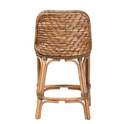 Kyle Bohemian Natural Brown Rattan & Mahogany Counter Stool