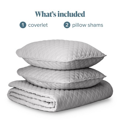 Light Grey Diamond Stitched Microfiber Full Quilt Set