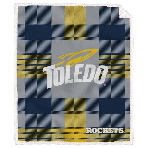 NCAA Toledo Rockets Plaid Steel Royal Plush Faux Shearling Blanket - 1 of 3