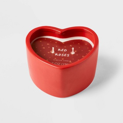 7oz Glossy Glaze Heart Shaped Ceramic roses red - Threshold™
