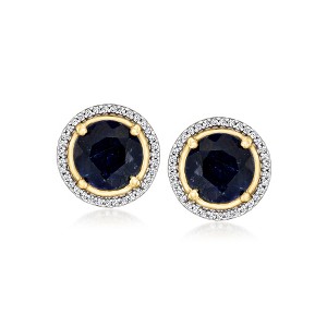 Ross-Simons 4.70 ct. t.w. Sapphire and .19 ct. t.w. Diamond Earrings in 18kt Gold Over Sterling - 1 of 4