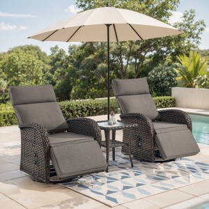 Buenhomino 3 Pieces All-Weather Wicker Chaise Lounge with Side Table,Patio Swivel Recliner Chair with Adjustable Backrest and Footrest - 1 of 4