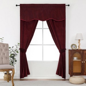Kate Aurora Christmas Essentials Light Filtering Complete Attached Velvet Window Curtains & Valance Set - 1 of 4