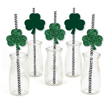 Big Dot of Happiness St. Patrick's Day Paper Straw Decor - Saint Patty's Day Party Striped Decorative Straws - Set of 24