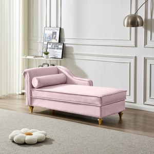 Modern Velvet Chaise Lounge Chair w/Storage&Round Pillow,Soft Upholstery,Easy Assembly,Stylish Gold Legs, for Bedroom, Living Room - 1 of 4
