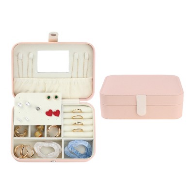 Unique Bargains Portable PU Leather Travel Jewelry Box with Mirror