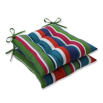 2pk St. Lucia Stripe Wrought Iron Outdoor Seat Cushions Blue - Pillow Perfect