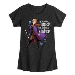 Girls' - Frozen 2 - Snow Much Fun Being A Sister Anna Fitted Short Sleeve Graphic T-Shirt - 1 of 4