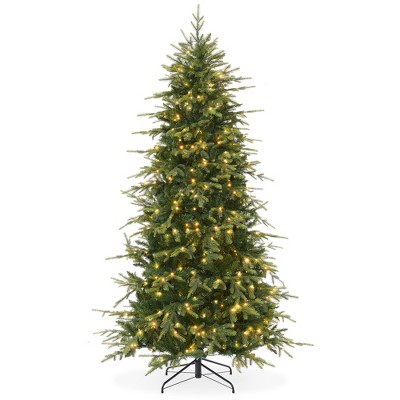 Casafield Pre-Lit Slim Aspen Fir Artificial Christmas Tree with White & Multicolored LED Lights, Sturdy Stand