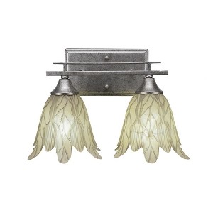 Toltec Lighting Uptowne 2 - Light Vanity in  Aged Silver with 7" Vanilla Leaf Shade - 1 of 1