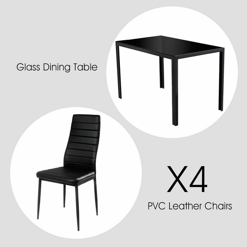 Costway 5 Piece Kitchen Dining Set Glass Metal Table 30" and 4 Chairs Breakfast Furniture Black, 5 of 9