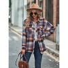 Coolmee Women's Plaid Shirts Long Sleeve Turn-Down Collar Button Down Tops Ruched Waisted Pleated Blouses with Pockets M Orange - 3 of 4
