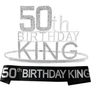 VeryMerryMakering 50th Birthday King Crown for Men and Boys, Silver - 1 of 4