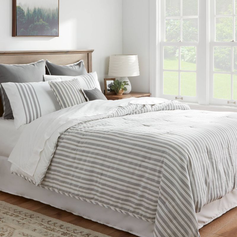 8pc Reversible Classic Stripe Comforter Set Gray/White - Threshold™, 2 of 17