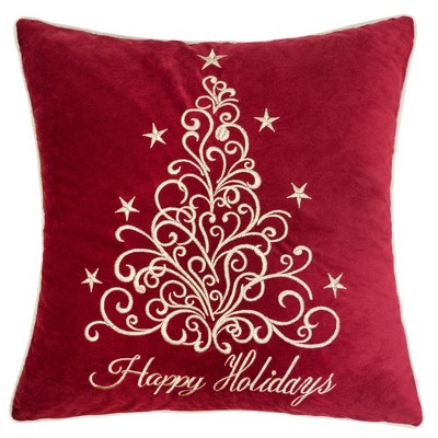 TopComfy Support Pillow Happy Holidays Embroidered Velvet Throw Pillow for Christmas Decor, Red, 17"*17"*10"