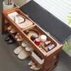 Hrinhom 39.4"W Upholstered Wooden Shoe Stool,2-Layer Shoe Rack Entrance Bench with Storage Boxes - 3 of 4