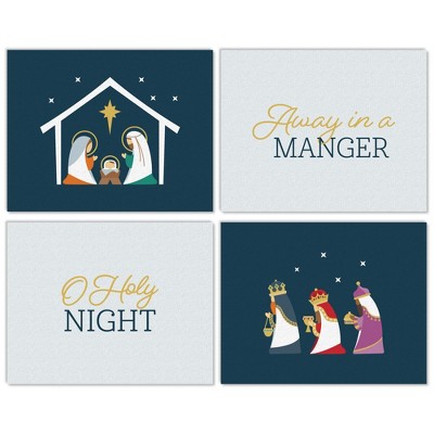 Big Dot of Happiness Holy Nativity - Unframed Manger Scene Religious Christmas Linen Paper Wall Art - Set of 4 - Artisms - 11 x 14 inches