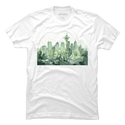Men's Design By Humans Seattle Space Needle Watercolor By OlechkaDesign T-Shirt