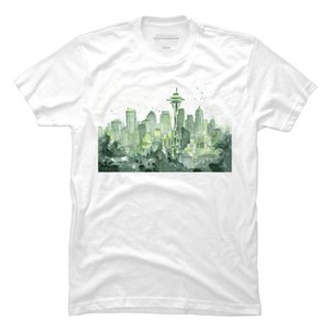 Men's Design By Humans Seattle Space Needle Watercolor By OlechkaDesign T-Shirt - 1 of 4