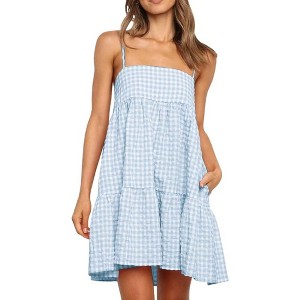 Imily Bela Women's  Pocketed Plaid A-Line Dress Ruffle Trim and Adjustable Straps - 1 of 4