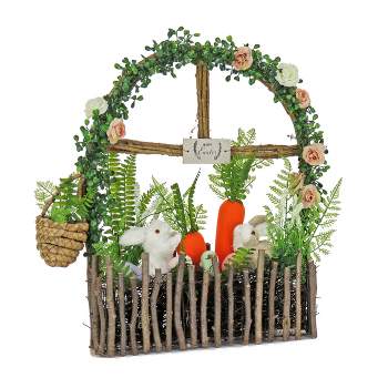 National Tree Company Artificial Window Pane Decoration, Decorated with Bunnies, Carrots, Flower Blooms, Leafy Greens, Easter Collection, 19 Inches