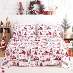 GustoWave Christmas Red Boho Holiday Bed Sheets Set with 16 Inches Deep Pocket - 1 of 4
