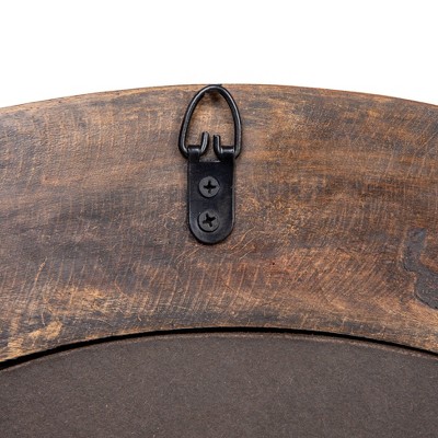 Walnut Round Carved Wood Framed Wall Mirror with Hobnail Detail