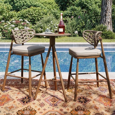 3-Piece Outdoor Patio Bar Set, All-Weather Garden Bistro Set with Glass-Top Table and 2 Bar Stools for Backyard, Poolside – Cuddlewood