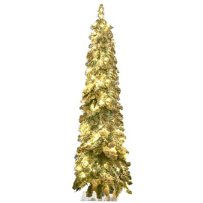 NAYSAYE 4ft Pencil Snow Flocked Artificial Christmas Tree Downswept Branches for Home Holiday Decoration, Green, 17"*17"*47.3"