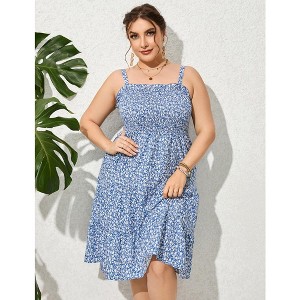 Plus Size Summer Dresses Women  Smocked Flowy Ruffle A Line Maxi Dress - 1 of 4
