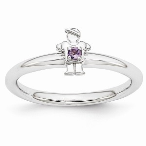 Black Bow Jewelry Rhodium Plated Sterling Silver Stackable Amethyst 7mm Boy Ring - 1 of 4