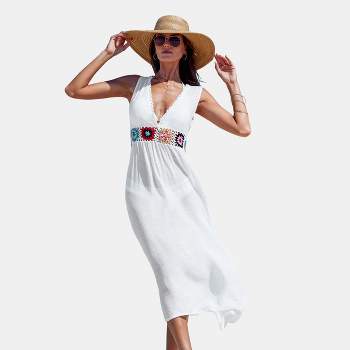 Women's Plunging V-Neck Crochet Maxi Cover-Up Dress - Cupshe