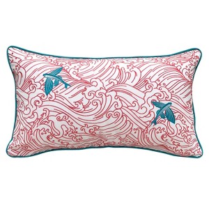 RightSide Designs Trop Punch Coral Waves & Fish Embroidered Indoor/Outdoor Throw Pillow - 1 of 4